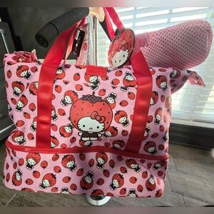 Hello Kitty Strawberry 3 piece weekender tote bag set